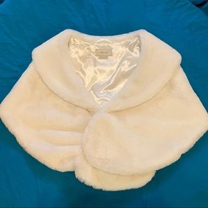 BHLDN “Maxine” White Faux Fur Shrug/Cape Perfect for Weddings - SIZE SMALL